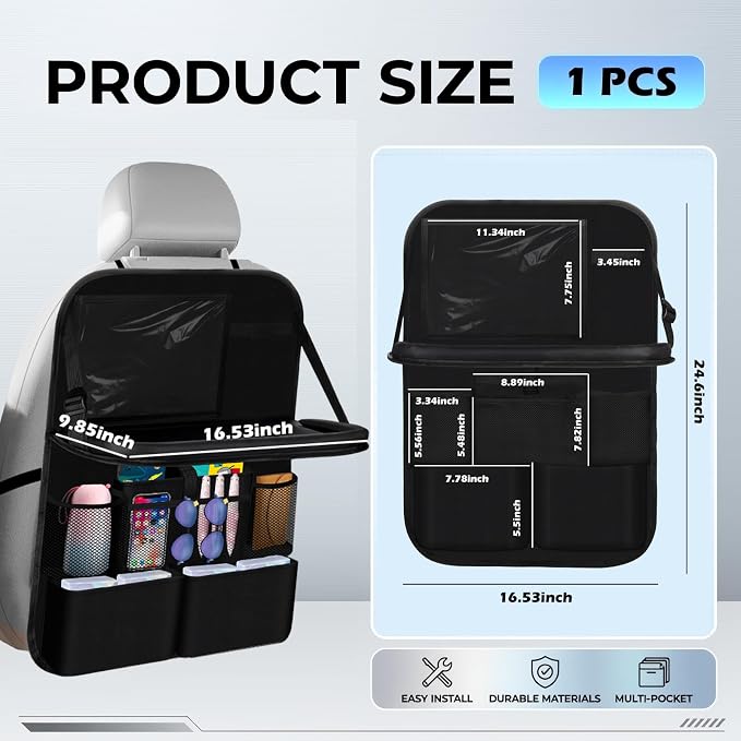 2 in 1 Hanging Backseat Car Organizer,Waterproof Back Seat Car Organizer | with Table Trays,Multifunctional Cars Seats Backs Organizers as Kick Mats Back Seat Protector for Vehicles