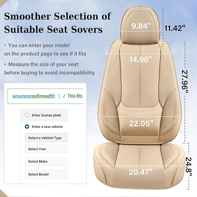 Coverado Car Seat Covers, Seat Covers for Cars, Waterproof Leather Auto Seat Protectors, Leather Car Seat Cushion, Car Interiors Accessories Universal Fit for Most Cars
