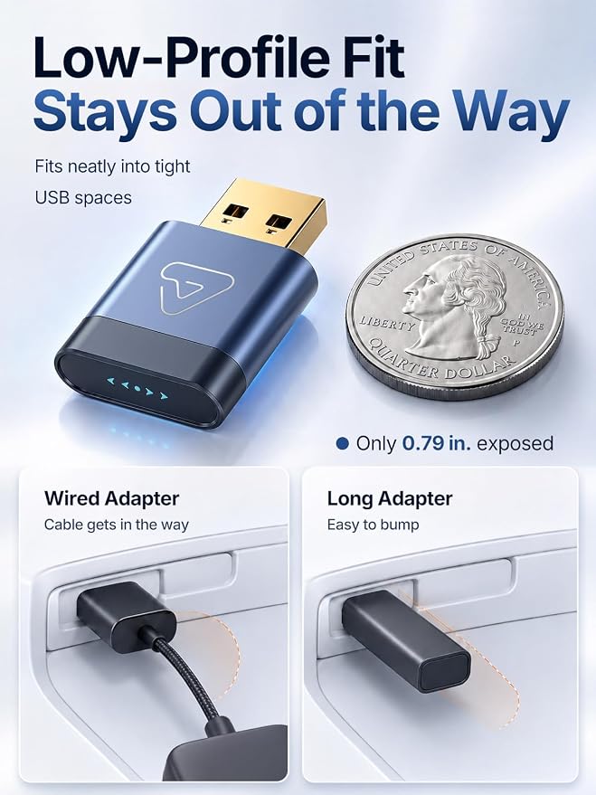 Wireless CarPlay Adapter for Apple Daily Commute, Wired to Wireless | Ultra Mini, Cooling Design, Fast Stable Connection, Easy to Set Up, USB C/A, Bluetooth 3s Reconnect, Maps Music Calls