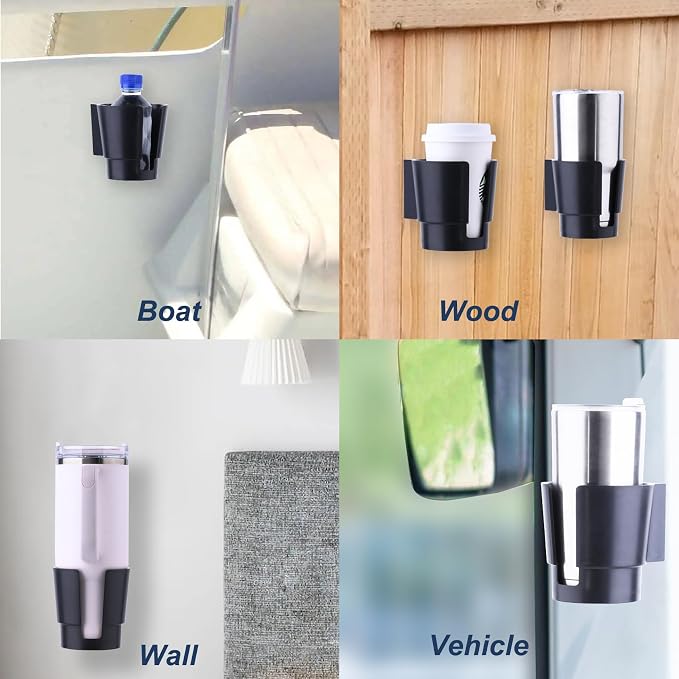 Universal Large Cup Holder Wall Mount, Heavy Duty Plastic Drink Holder for Boat Car Truck RV Bus Tractor Wall Wood, Vertical or Horizontal Mount, Fit Most Cups, Bottles, Cans, Tumblers Black Pack of 2