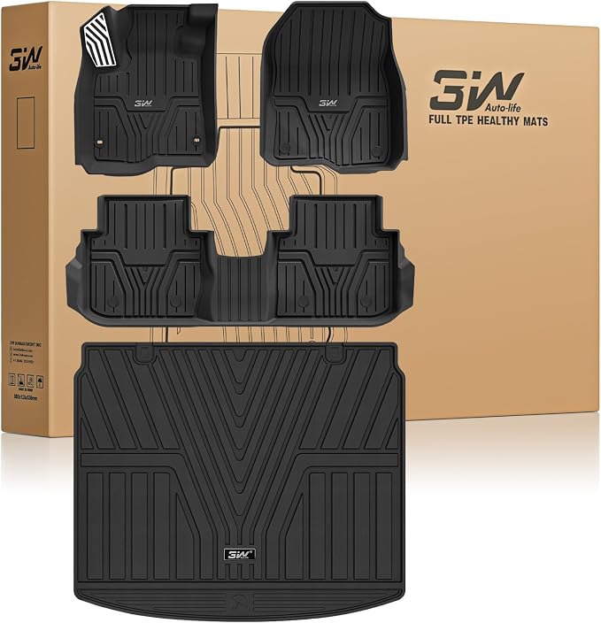 3W Floor Mats & Cargo Liner Fit for Honda CR-V 2023-2026 (Include Hybrid) | Fit for (Upper Positon) Trunk Unscented All-Weather TPE Heavy-Duty Car Mats Stain Prevention Easy to Clean