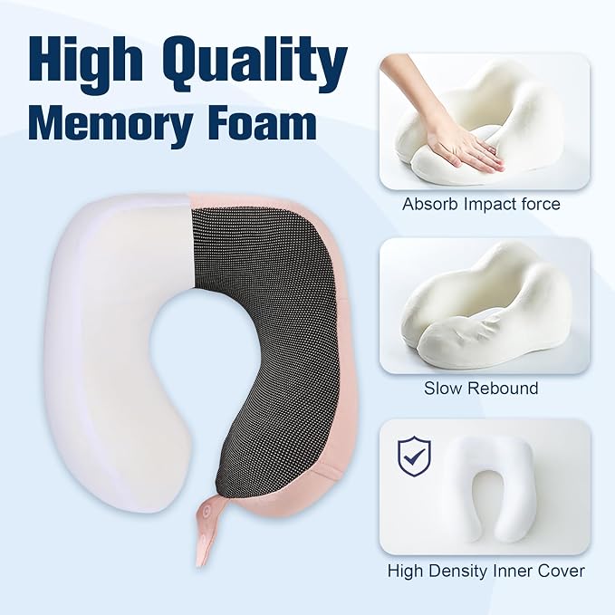 Cirorld Neck Pillow for Traveling, Travel Pillows for Airplanes,100% Pure Memory Foam Travel Neck Pillow, Adjustable Flight Pillow, Portable Plane Accessories with Eye Mask, Earplugs, Carry Bag