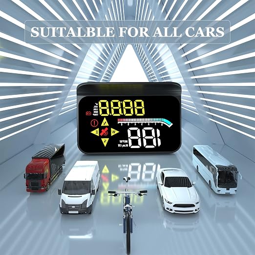Liiiyuan HUD M17,Heads up display OBD2 and GPS Dual System Speedometer for Car, Digital Speedometer with Speed, Travel Direction, and Overspeed Alarm, Fatigue Driving Alarm，Suitable for All car