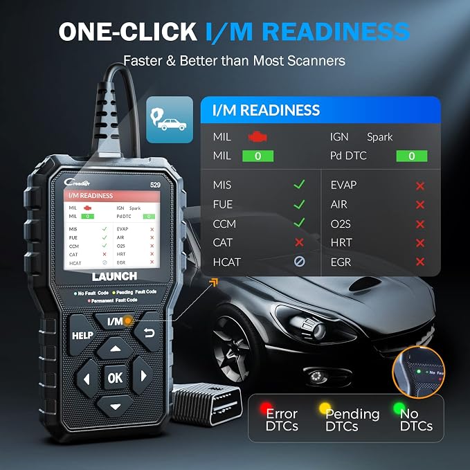 Launch CR529 OBD2 Diagnostic Scan Tool Code Reader for Car After 1996 | Check Egine Light, Read and Clear Codes, One Click 1/M, for DIYers, Lifetime F-ree Updates, 5 Yrs Backup