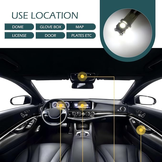 42 PCS Car LED Lights Interior Kit, T10 31 mm 36 mm 41 mm Reading Light License Plate Light, Plug and Play Wide Angle Ultra-bright LED Interior Lights, Universal Car Lights Interior (White)