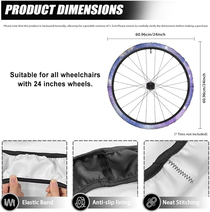 Purple Galaxy Wheelchair Wheel Covers Non-Slip Wheelchair Accessories Tyre Covers to Protect Floors Carpets Fits 24" Wheels Set of 2 Pairs