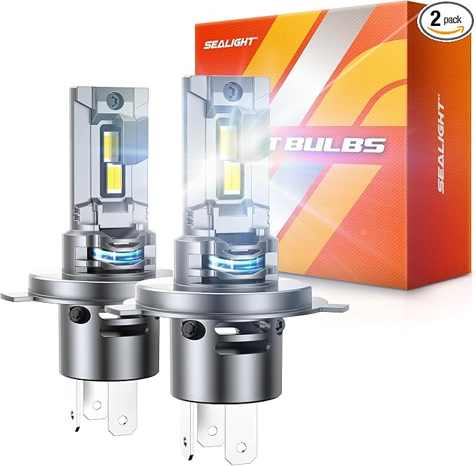 Sealight H4 Light Bulb 50,000LM 1500% Brighter, 6500K Cool White with 25000RPM Cooling Fan,65W High Power Error-Free, H4/9003 LED Fog Bulbs for Cars/Trucks/SUVs, 2 Pack