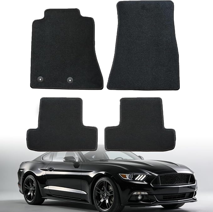GXARTS Car Floor Mats Velour Carpet Full Set Fit for Ford Mustang 2005 2006 2007 2008 2009 2010 2011 2012 2013 2014 | All-Weather Protect, Black 4PCS | Waterproof ＆ Anti Sliding Buckle