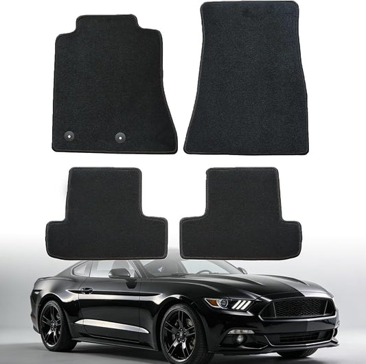 GXARTS Car Floor Mats Velour Carpet Full Set Fit for Ford Mustang 2005 2006 2007 2008 2009 2010 2011 2012 2013 2014 | All-Weather Protect, Black 4PCS | Waterproof ＆ Anti Sliding Buckle