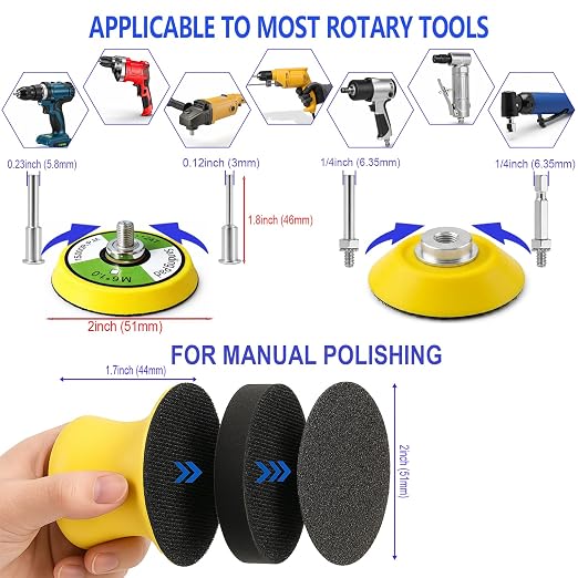 137PCS 2 Inch Sanding Discs Kit, 60-10000 Grit Wet Dry Sandpaper with Hook and Loop Backing Pad for Drill, Small Sanding Pads for Detail Polishing Car Wood Metal Resin Jewelry Crafts