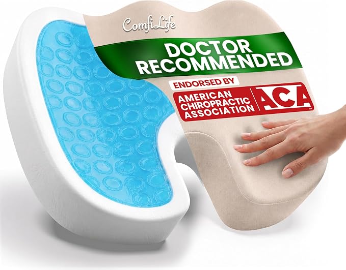ComfiLife Premium Gel & Memory Foam Seat Cushion – Doctor Recommended Office Chair Cushion, Car Seat Cushion – Chair Cushions for Back & Sciatica Pain Relief – Seat Cushions for Office & Desk (Beige)