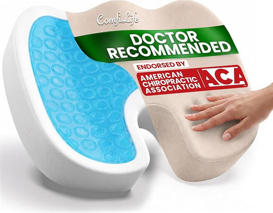 ComfiLife Premium Gel & Memory Foam Seat Cushion – Doctor Recommended Office Chair Cushion, Car Seat Cushion – Chair Cushions for Back & Sciatica Pain Relief – Seat Cushions for Office & Desk (Beige)