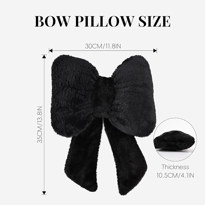 2 Pack Bow Car Headrest Pillows Plush Car Neck Pillows for Travel Driving Office Chair Head Support Cushions, Also Cute Car Decor Accessories (Black)