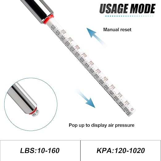 MEANLIN MEASURE Silver Double Straight Type Tire Pressure Gauge，Dual Head Air Pressure Gauge，Pressure Range 10-160 Psi(Suitable for Trucks, etc.