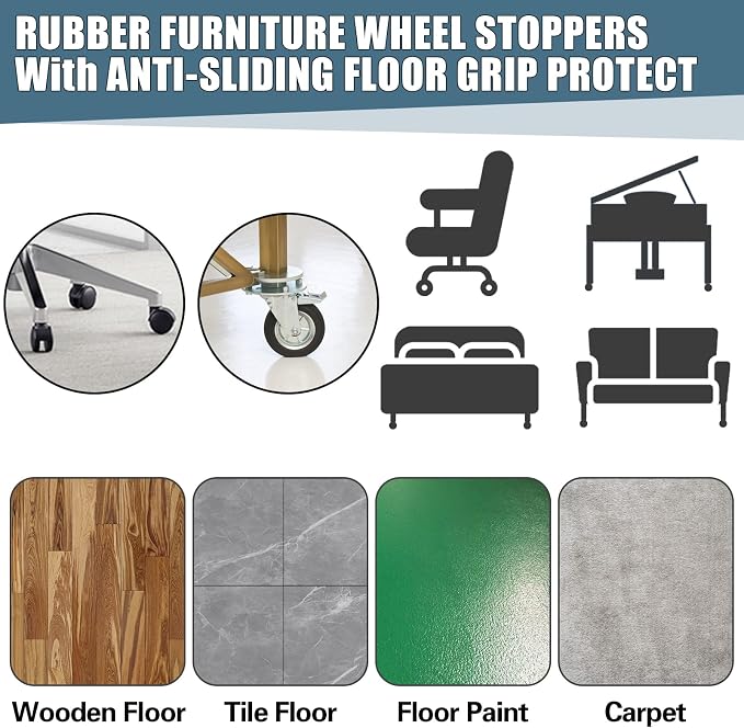 Bed Stoppers to Prevent Sliding - 6 Pack Furniture Wheel Stopper for Hardwood Floor - Rubber Bed Frame Stopper Caster Cups fit All Wheels of Furniture, Sofa, Bed, Chairs
