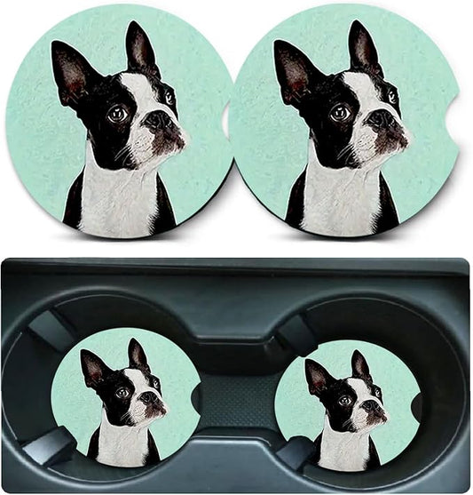 2 Pack Dog Car Cup Holder Coasters Universal Neoprene Coasters | 2.75" Universal Size Anti Slip Rubber Mat, Auto Cup Holder Accessories for SUV Truck, Dog Mom Gifts for Women Men