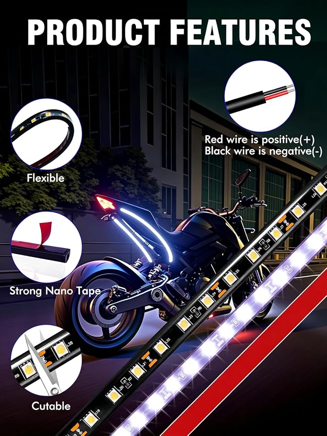 Car Led Light Strip IP67 Waterproof Flexible 11inch 8Pcs - White | 12V Footwell & Underglow Lights, Interior & Exterior Decoration, Fits SUVs, Trucks, Motorcycles, Boats, Golf Carts