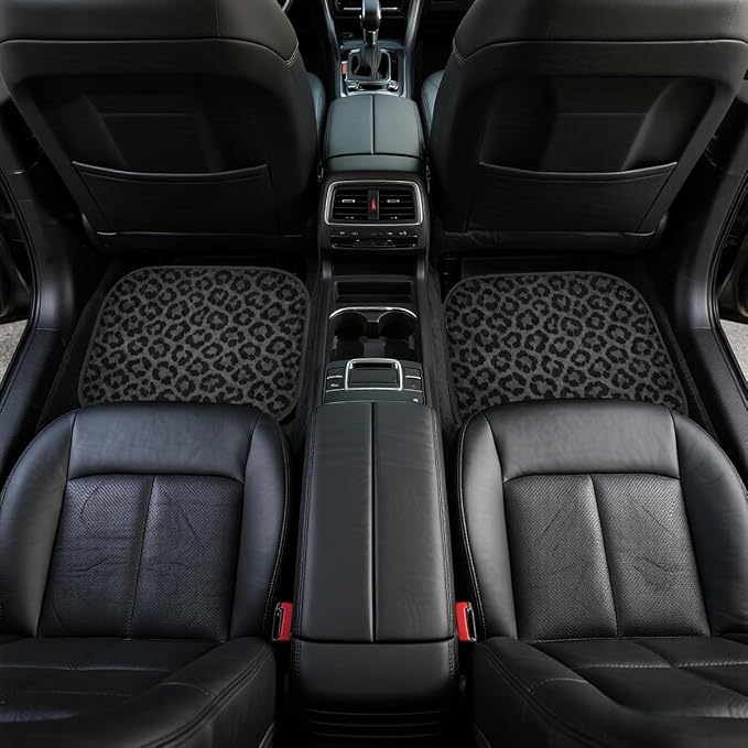 Black Leopard Car Floor Mats Set of 4 Leopard Print Carpet Front Rear Carpets Mat Decorative Car Floor Carpets Non-Slip Auto Car Accessories Universal Fit Car Accessories for Truck