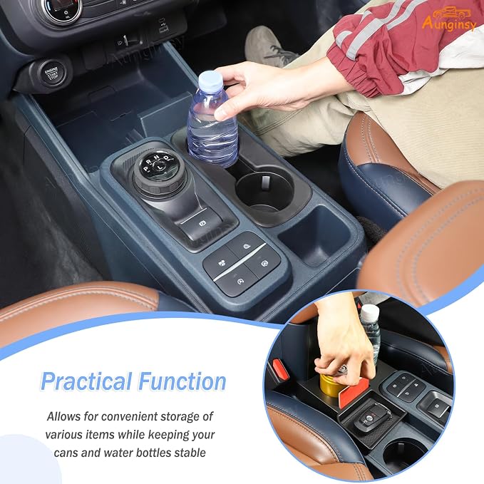 Center Console Cup Holder Organizer Kit Compatible with Ford Maverick 2022+ | Front Seat Armrest Storage Box Dual Cup Holder Coaster Insert Tray Drink Holder Interior Accessories for Maverick 2022-2026