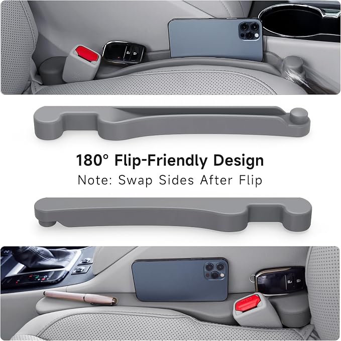Givifive Car Seat Gap Filler Set of 2, 3IN1 Seat Side Gap Filler Plug with Storage Slot & Hook Function, Soft Foam Universal Fit Car SUV Truck Fill Gap Between Seats Console Organizer（Narrown Gray）