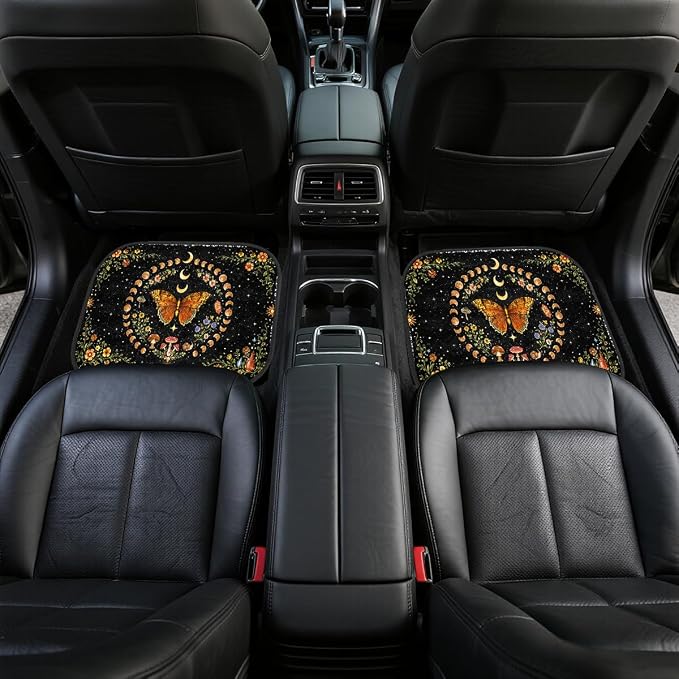 Bear Car Floor Mats Set of 4 Mountain Sunset Forest Silhouette Rustic Automotive Foot Mats Rugs Carpet for Car Non-Slip Auto Car Accessories Universal Fit Car Accessories for Truck