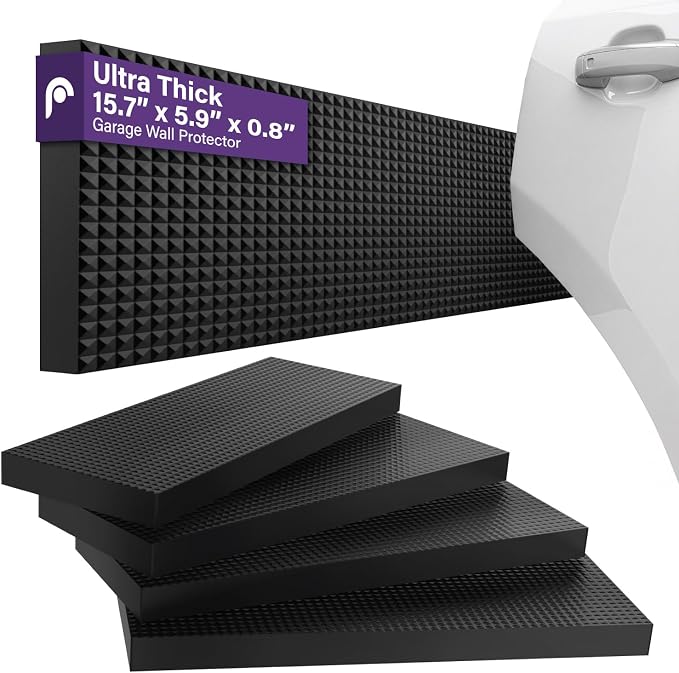 Fosmon Garage Wall Protector for Car Doors (4 Packs), 3/4" Ultra Thick Garage Wall Bumper Guard with EVA Foam (Up to 300LB Impact) and Mesh Self Adhesive Padding for Warehouse Parking Assist- Black