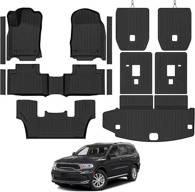 Custom Fit Floor Mats for 2016-2025 2026 Dodge Durango 6-Seater 2nd Row Bucket Seats, All Weather TPE Floor Liners & Trunk Mat & Backrest Mats & Door Sill Guard, Full Set Interior Accessories