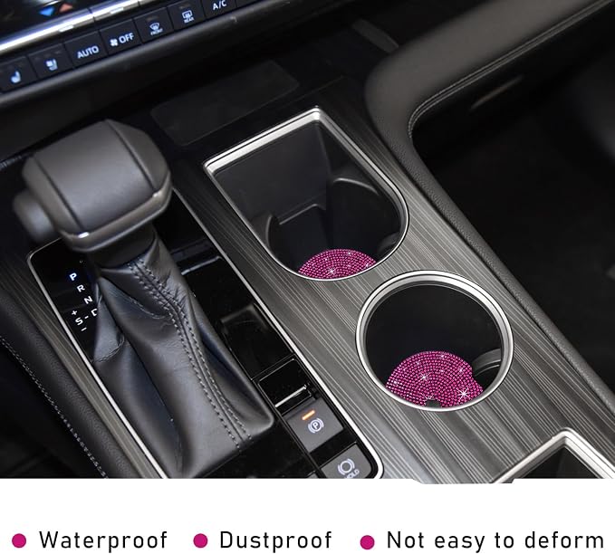 Ziciner 2PCS Bling Car Cup Holder Coaster, 2.73 Inch Anti-Slip Cup Insert Coasters, Crystal Rhinestone Auto Drink Cup Mat, Universal Interior Decor Car Accessories for Women Girls (Rose Red)