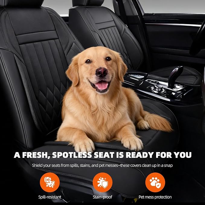 Universal 2-Seater Waterproof Breathable Nappa Leather Car Seat Covers Full Set, Compatible with Honda Civic, Toyota Camry Corolla, Nissan Rogue Sentra, Fit for Front Seats Most Sedans SUV