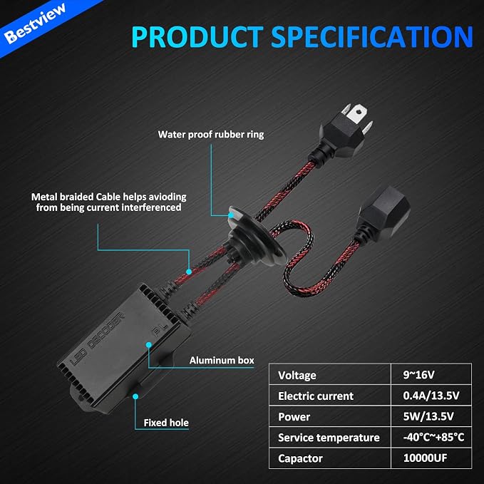 H4 9003 LED Canbus Decoder: 2PCS H4 9003 Anti Flicker Harness/Load Resistor with Waterproof Rubber Ring for Led Headlight Bulb, Canbus Decoders Error Free, LED Warning Canceller Resistor Adapter