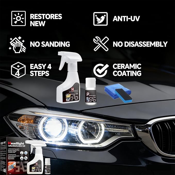 【2Pack】Headlight Restoration Kit, Advanced Car Headlight Restoration Kit