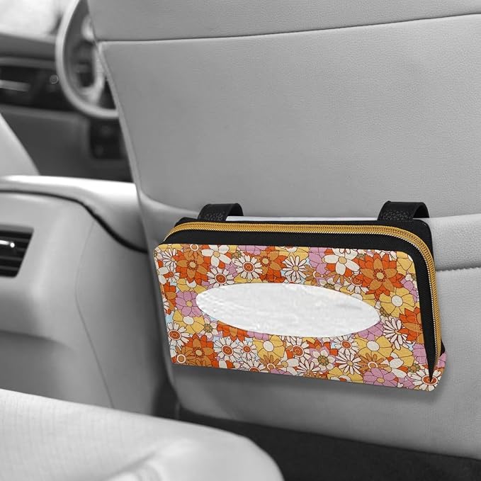 Colourful Daisies Car Visor Napkin Box Automotive Tissue Holder Daisies Car Interior Accessories Multi Functional Tissue Case Holder