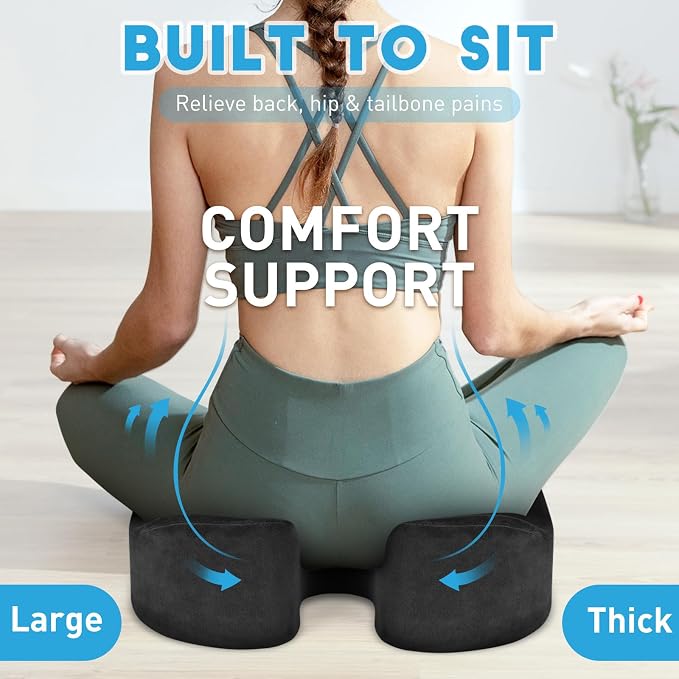 BlissTrends Extra Thick Seat Cushion for Office Chair & Car Seat,Grey | Tailbone & Sciatica Relief, Ergonomic Support, High-Density Memory Foam, Comfort for Extended Sitting