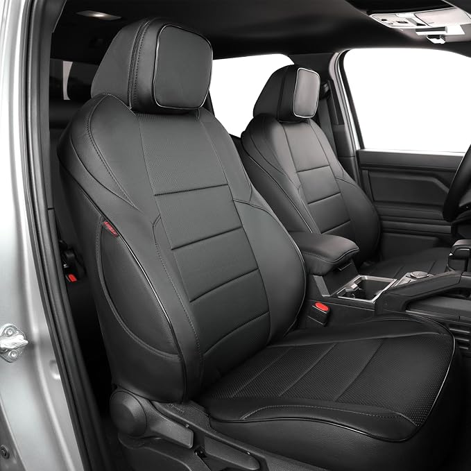 EKR Tacoma Seat Covers Custom Fit for Toyota Tacoma (Only for Hybrid) 2024 2025 2026 Double cab TRD Sport/TRD Off-Road/Limited/Trailhunter -Truck Seat Covers Full Set,Faux Leather(Black)
