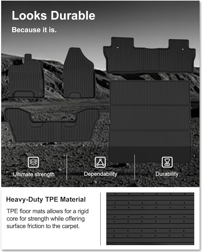 Kiwi Master Floor Mats & Cargo Mat for 2016-2022 Honda Pilot | OEM Replacement 08P17-TG7-300 08U45-TG7-100, All Weather Car Mats, Custom Fit TPE Floor Liners, Front Rear Trunk Set, Black