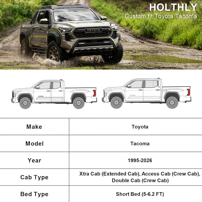 10 Layers Truck Cover Waterproof All Weather Custom Fit Toyota Tacoma(1995-2026) Xtra/Access/Double Cab Short Bed, Outdoor Full Exterior Pickup Car Cover Sun Rain Snow Ice Protection. Black