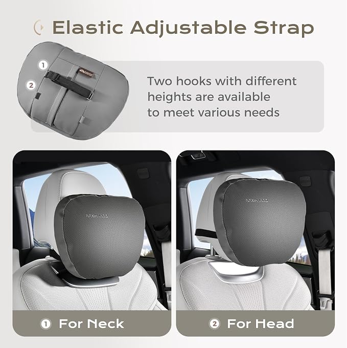 Coverado Car Headrest Pillow Soft Memory Foam Car Neck Support Pillow with Adjustable Strap, Relax Head Muscles Relieve Driving Fatigue, Breathable & Removable Cover