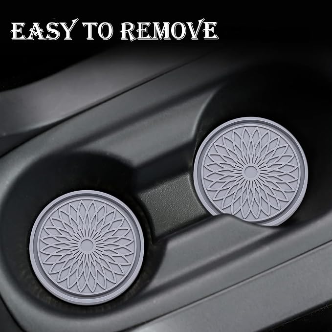 2-Pack Car Cup Holder Coaster Inserts, 2.75 Inch Non-Slip Silicone Liners, Shockproof Drink Holder Mat for Women Men, Universal Fit for Most Vehicles (Gray)