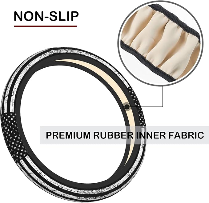 Black White American Flag Elastic Steering Wheel Cover, Non-Slip Breathable Neoprene Steering Wheel Covers, Men Car Accessories, Universal 15 Inch Fit Auto, Suvs, Truck