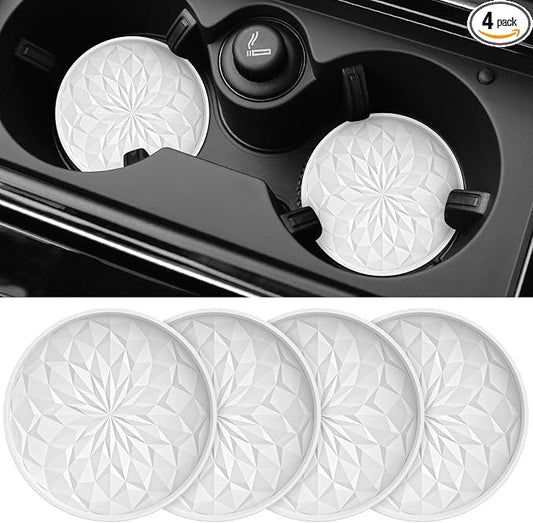 ME.FAN Car Coasters for Cup Holders [4 Pack] - 2.75In Silicone Auto Mug Mats - Universal Non-Slip Recessed Car Interior AccessoriesWhite