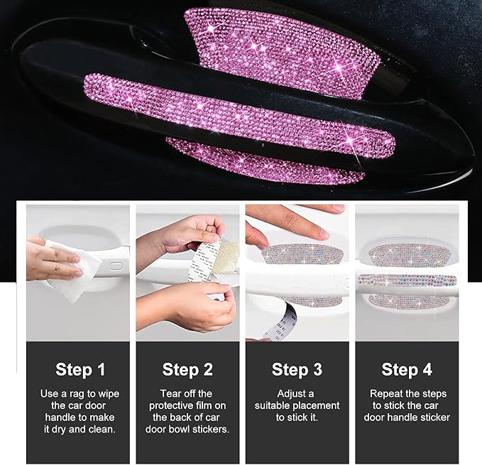 BetterJonny 10PCS Crystal Car Door Scratch Protector, Rhinestone Bling Scratch Protector Stickers for Women and Girls (Pink)