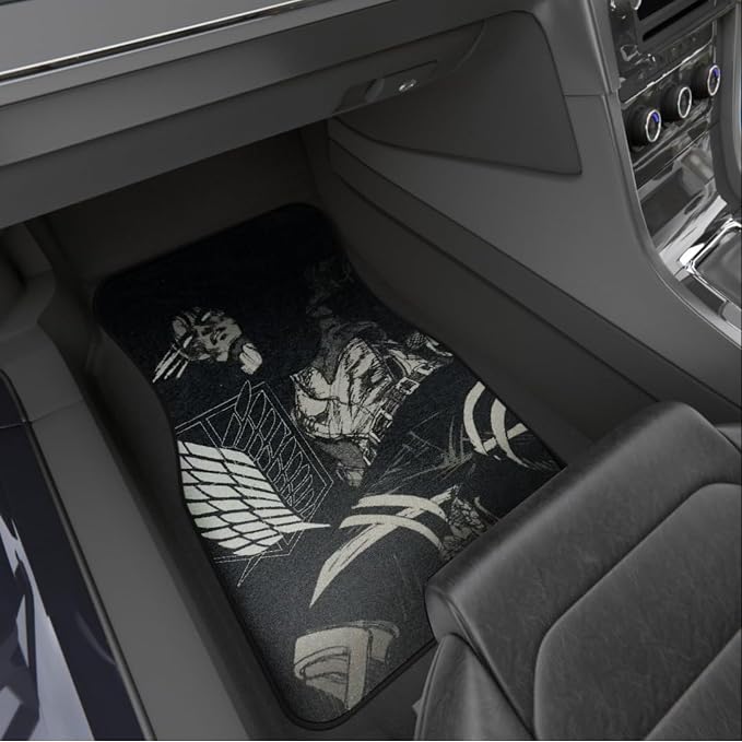 Anime Car Carpet Mat Set of 2 Front, AOT LEVI Design Automotive Accessories Interior All Weather Floor Mats Decor with Non Slip Black Anti Skid Backing