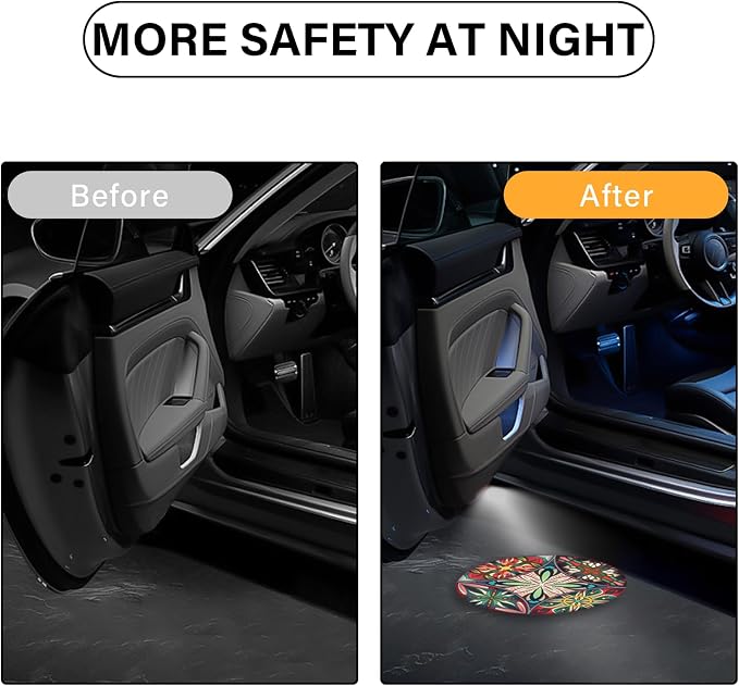 Car Door Lights Projector, 2PCS Retro Boho Car Door Projector Lights Universal Fit for All Car Models
