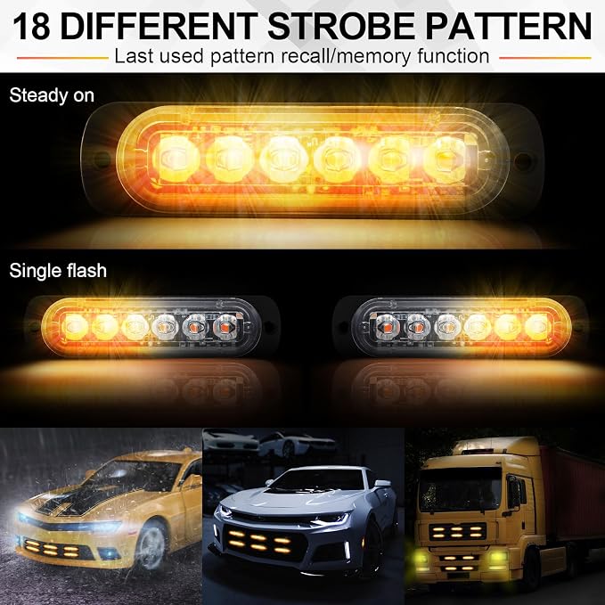 Tallew 20 Pack LED Emergency Strobe Lights 6 LED Amber Surface Mount Flashing Lights Warning Emergency Flashing Lights Construction Caution Lights for Truck Off Road Car Firefighter Vehicles ATV SUV