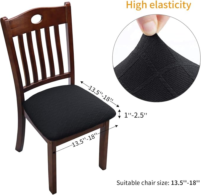 Fuloon Stretch Chair Seat Covers 6 PCS, Removable Washable Dining Chair Covers Anti-Dust Dining Room Seat Cushion Slipcovers (6, Black)