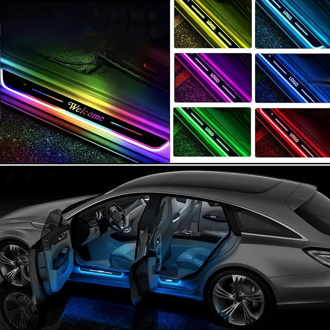 LED Door Sills Lights for Car Magnetic,Customizable Led Car Threshold Lights with Logo Text, Auto-Sensing Welcome Lights for Car,7 Colors/28 Modes,Led Car Door Lights No Installation Required