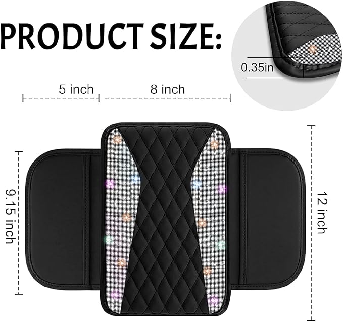 NBTEPEM Bling Car Center Console Cover, Leather Middle Console Cover with 2 Storage Bags, Universal Arm Rest Cover Protector, Bling Car Accessories Interior Fit for Most Vehicles, Multicolor Diamond