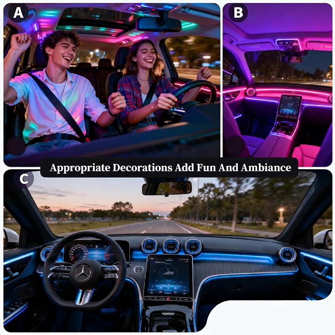 DIBMS APP Controlled RGB Car Interior Light Strip, 43.3 Inches Acrylic Auto Ambient Lighting Kit with Dreamcolor Chasing, Center Console Dashboard Lamps with APP Remote Control