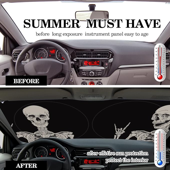 Windshield Sun Shade Foldable Car Front Window Covers for Car Accessories Sun Heat UV Rays Visor Protector Protection for Universal Cars SUV Truck(Skeleton)