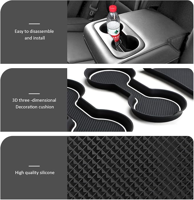 Auovo Cup Holder Inserts Coaster Compatible with Chevy Malibu Accessories 2017 2018 2019 2020 2021 2022 2023 2024 2025 Silicone Cup Mat Pad Car Interior Decoration (3-pcs kit, White)